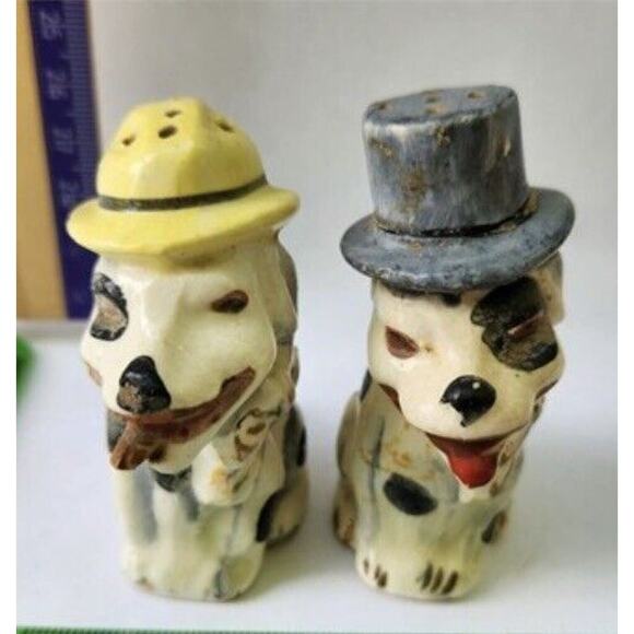 VINTAGE MID-20th CENTURY COMIC DOGS SMOKING CIGARS SALT & PEPPER SHAKERS - JAPAN - Picture 4 of 6